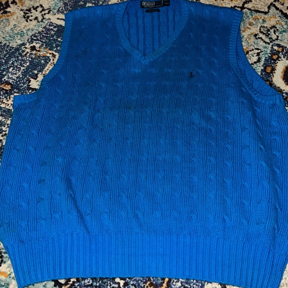 VNTG 90s Polo Ralphh Lauren royal blue/cobalt blue v neck sweater vest XXL VGUC